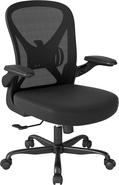 ZZH Ergonomic Office Chair Set of 8 with Adjustable Lumbar Support, Mesh Home Office Desk Chair with Wheels and Flip-up Arms, Black