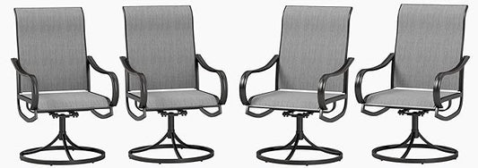 PHI VILLA Patio Swivel Dining Chairs Set of 4, Outdoor Chair with Textilene Mesh Fabric & Black Metal Frame for All Weather Outdoor Lawn Garden Poolside (Gray)