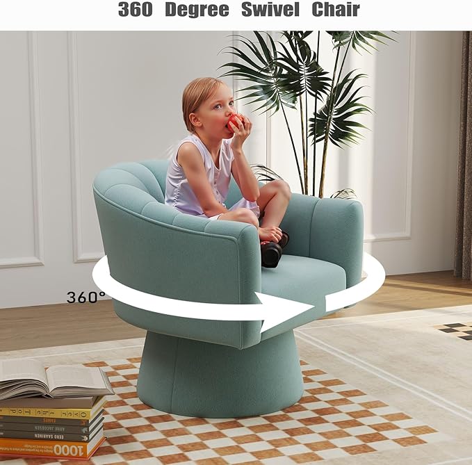 Swivel Accent Chair Set of 2, Upholstered Velvet 360° Swivel Barrel Chair for Living Room Overstuffed Bouncle Reading Chair Round Armchair for Bedroom,Vanity,Office (Blue)