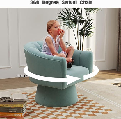 Swivel Accent Chair,Upholstered Velvet 360° Swivel Barrel Chair for Living Room Overstuffed Bouncle Reading Chair Round Armchair for Bedroom,Vanity,Office(Blue)