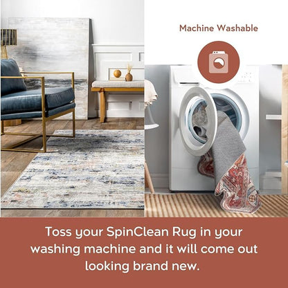nuLOOM 10' x 14' Machine Washable Stain-Resistant Area Rug Medium Profile for Living Room, Bedroom, and Dining Room, Aaliyah Blue Multicolor