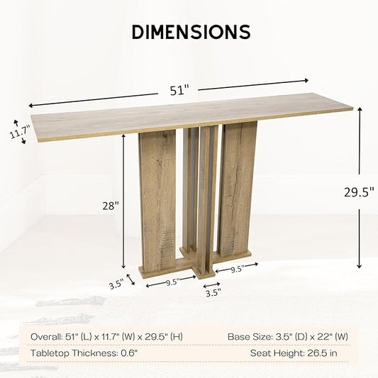 HEAH-YO 51" Console Table, Rustic Wood Entryway Table, T-Shape Narrow Sofa Tables Behind Couch for Hallway, Entrance, Foyer, Living Room, Rustic Natural