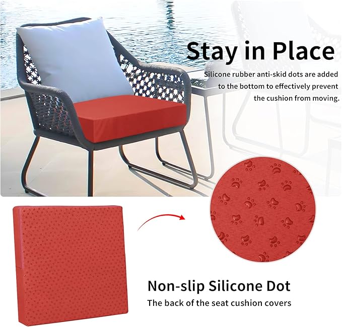 Easy-Going Waterproof Patio Cushion Covers 20x18x4 inch 2 Pack Replacement Non-Slip Outdoor Seat Cushion Slipcover with Zipper. Terra Red