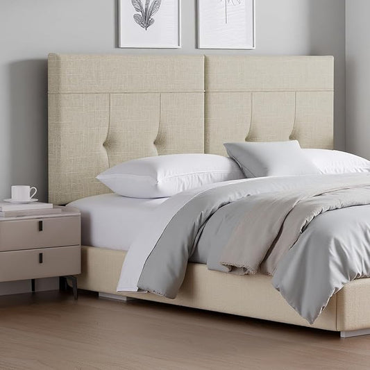 King Headboard Only with Adjustable Metal Legs, Faux Leather Upholstered Headboard King Size, Modern Stylish Headboard with Sunken Dot Design, Sturdy Bed Headboard for Bedroom, Linen