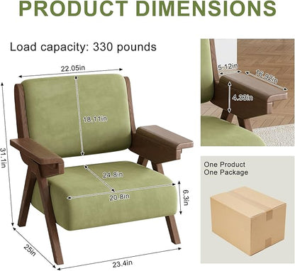 Mid Century Modern Accent Chair Set of 2, Fabric Upholstered Lounge Arm Chairs with Solid Wood Frame for Living Room, Bedroom, Office, Reading Corner (Green)