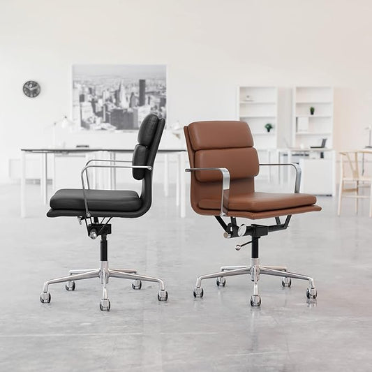 Laura Davidson Furniture SOHO II Padded Management Office Chair - Mid Back Desk Chair with Arm Rest, Swivel & Cushion Availability, Made of Poly-Cotton Fabric, Charcoal Fabric, Computer Chair