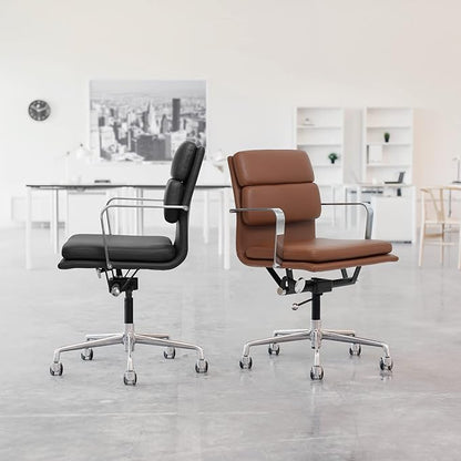 Laura Davidson Furniture SOHO II Padded Management Office Chair - Mid Back Desk Chair with Arm Rest, Swivel & Cushion Availability, Made of Faux Leather, Black, Computer Chair