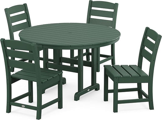 POLYWOOD Lakeside 5-Piece Outdoor Dining Set, HDPE Patio Furniture Table and Chairs for 4, All-Weather Recycled Plastic, Fade-Proof Bistro Set for Deck, Garden, Backyard, Green