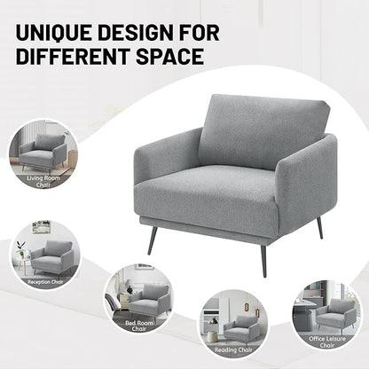 Oversized Accent Chair for Living Room Chairs Reading Arm Chair Comfy Modern Single Sofa Side Chairs with Metal Legs & Soft Cushion for Bedroom, Waiting Room (Polyster Light Grey, Set of 1)