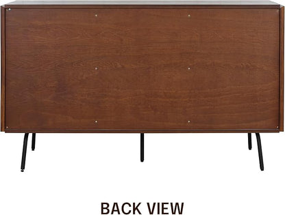 NTC Veil Modern Sideboard with 3 Doors, Buffet Cabinet with Vertical Groove Design and Metal Legs, Storage Cabinet for Living Room, and Hallway, Effortless Assembly - Dark Walnut