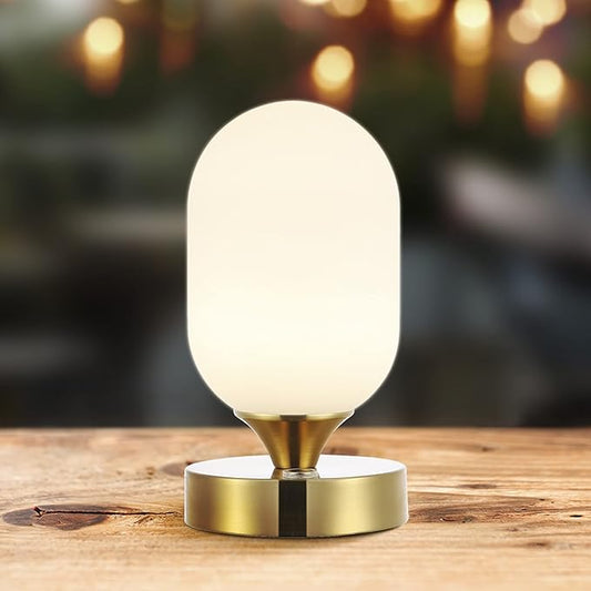 JONATHAN Y JYL7111C Eli 8" Modern Minimalist Iron Rechargeable Integrated LED Table Lamp Contemporary Bedside Desk Nightstand Lamp for Bedroom Living Room Office, Brass Gold/White