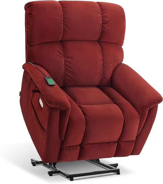 MCombo Large-Wide Dual Motor Power Lift Recliner Chair, Massage and Dual Heating for Elderly People, Infinite Position, Fabric R7166 (Burgundy)