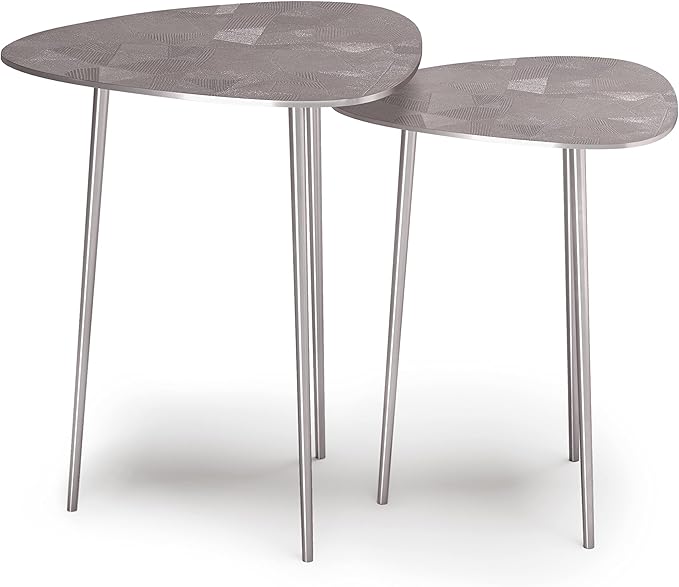 SIMPLIHOME Shelton Contemporary 20 inch Wide Metal 2 Pc Metal Nesting Table in Nickel for the Living Room and Bedroom