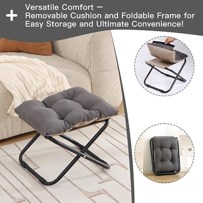 LITA Folding Upholstered Footrest with Straight & Square Shape,Small Ottoman， Dark Grey