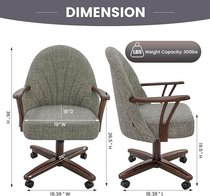 Chromcraft Set of 6 Swivel Tilt Chairs, Luxe Wooden Arm All-Metal Pedestal Base Chairs with Wheels for Kitchen