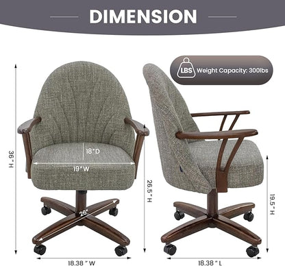 Chromcraft Set of 6 Swivel Tilt Chairs, Luxe Wooden Arm All-Metal Pedestal Base Chairs with Wheels for Kitchen
