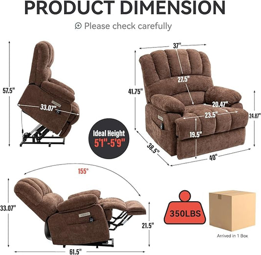 Power Lift Recliner Chair for Elderly with Heat Function, 8 Node Massage with 3 Modes, Silent Operation, Oversized Electric Lift Recliner Single Sofa for Living Room with USB Charging, Brown