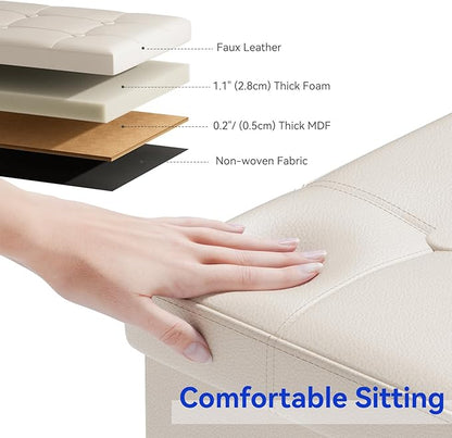 BRIAN & DANY 30 Inches Storage Ottoman Bench, Faux Leather Ottoman with Storage, Folding Bench Shoe, Foot Rest Stool, for Living Room, Beige