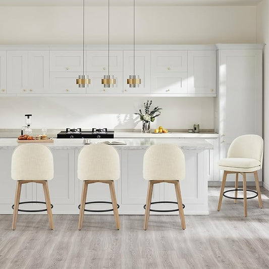 Counter Height Barstools 26 inch Upholstered Swivel Bar Stools with Back and Wood Legs for Kitchen Island,Set of 2,Linen Fabric-Armless