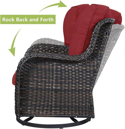 HUMMUH 5 Piece Outdoor Patio Furniture Set Wicker Conversation Bistro Set Swivel Rocking Chairs with Side Table and Ottomans for Backyard, Porch, Balcony