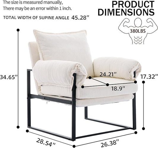 Xifan Modern Comfy Reclining Chair with 6 Angle Adjustable Backrest, Upholstered Accent Chair Fabric Living Room Lounge Chair for Reading Room - Cream, Set of 2
