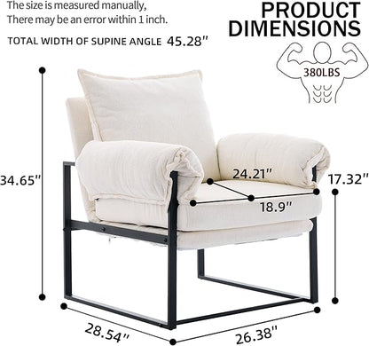 Modern Comfy Reclining Chair with 6 Angle Adjustable Backrest, Upholstered Accent Chair Fabric Living Room Lounge Chair for Reading Room - Cream, 1PC