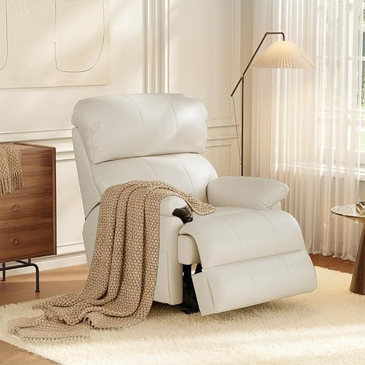 COLAMY Triple Motors Power Recliner Chair with Power Headrest & Lumbar Support Independent Adjustment for Living Room, Leather Electric Recliner Sofa Chair, Beige