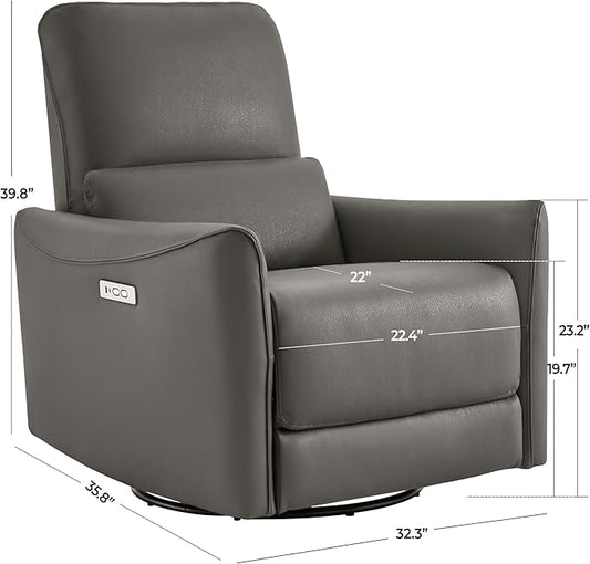 CHITA Power Recliner Chair Swivel Glider, FSC Certified Upholstered Faux Leather Living Room Nursery Reclining Sofa Chair with Lumbar Support, Charcoal