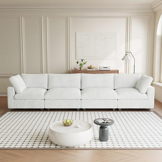Modular Sectional Sofa, 157.48" Oversized Cloud Couch, 4 Deep Seat Comfy Modular for Living Room, Plush Cushion Covers Removable, Beige