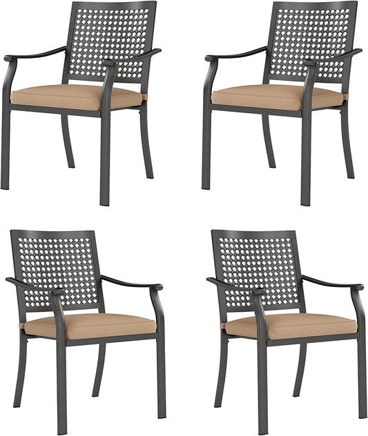 PHI VILLA Metal Outdoor Dining Chairs Set of 4 - Stackable Black Patio Chairs, 300lb Capacity (Beehive)