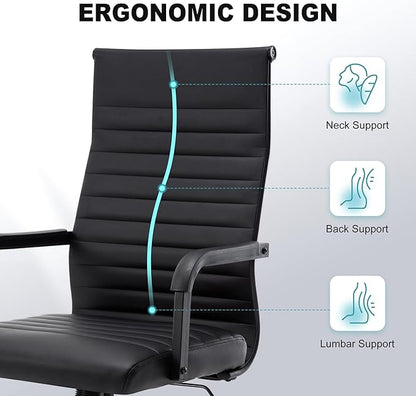Office Desk Chair, Ergonomic Conference Room Chairs, PU Leather Executive Ribbed Computer Chair, Swivel Rolling Chair for Home Office