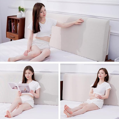 Upholstered Twin Headboard, No Tools Needed, Wall Mounted Headboard with Removeable Washable Linen, Multi-Functional Backrest (Beige)