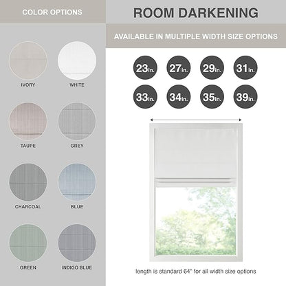 Madison Park Galen Cordless Roman Shade, 35W x 64"H, Sheen White – Room Darkening, Thermal Insulated, Energy Efficient Window Blind with Subtle Sheen Basketweave Fabric for Privacy