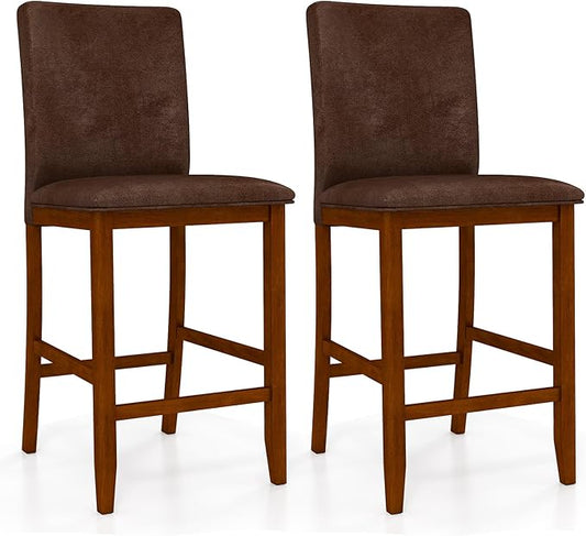 COSTWAY Counter Barstools Set of 2, 26 Inch Counter Height Stools with Upholstered Seat & Backrest, Armless High-Top Chairs with Rubberwood Legs for Kitchen Island, Dining Room, Pub