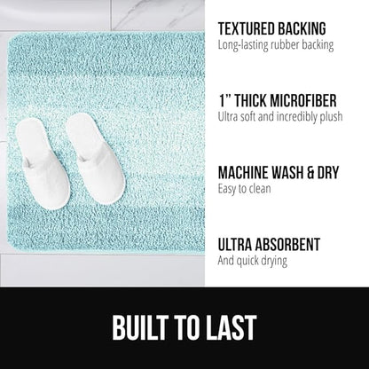 GORILLA GRIP Ultra Soft Plush Bathroom Rugs with Textured Rubber Backing, 34 x 24 Absorbent Quick Dry Bath Mat, Machine Washable Shower Mats, Home Décor Accessories Bathmat Rug Essentials, Light Blue