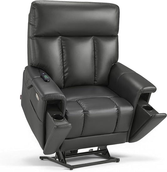 MCombo Heavy Duty Lift Chair for Elderly, Extra Wide Dual Motor Power Lift Recliner 450lbs with Hidden Cup Holders, USB Charging, Breathable Faux Leather R7777 (Grey)