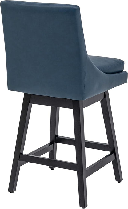 Bar Stools Set of 2, PU Leather Barstools, 26 Inch Upholstered Counter Stools with 14.2" High Back and Footrest, Swivel Counter Height Barstools for Kitchen Island Home Bar Navy Blue