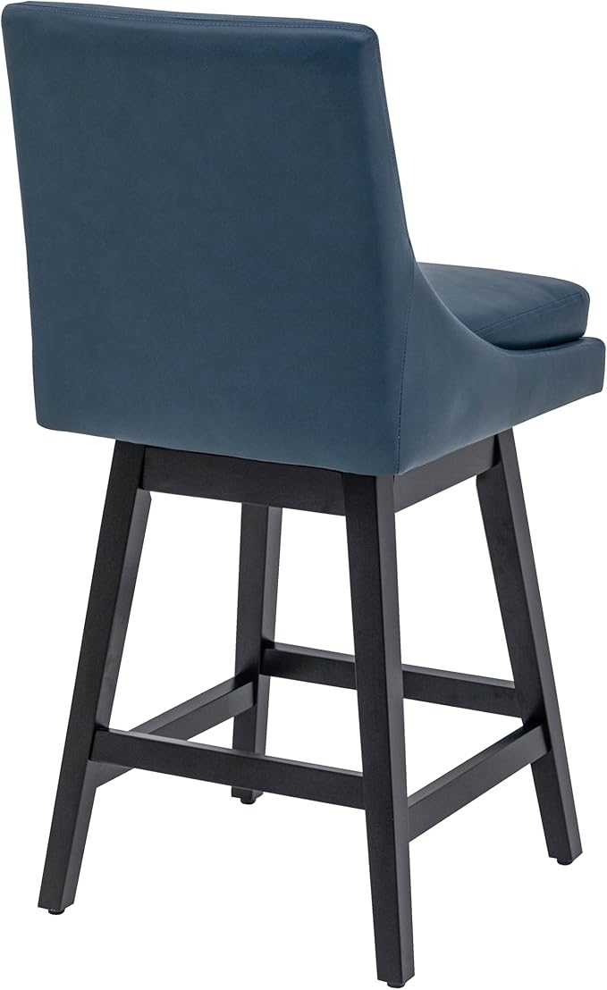 Bar Stools Set of 4, PU Leather Barstools, 26 Inch Upholstered Counter Stools with 14.2" High Back and Footrest, Swivel Counter Height Barstools for Kitchen Island Home Bar Navy Blue