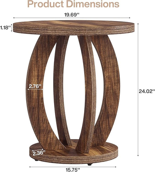 Tribesigns End Table, Round Side Table with Storage, Farmhouse Nightstand Bedside with Round Tabletop, Accent End Table for Living Room Bedroom Small Space, Wooden Accent Furniture (1, Dark Brown)
