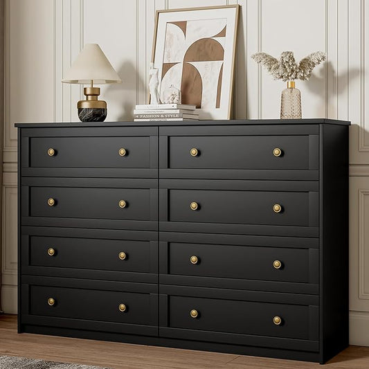 8 Drawer Double Dresser for Bedroom, 55.1" Wide Black Dressers & Chests of Drawers with Large Capacity Storage,White Dresser for Bedroom, Hallway