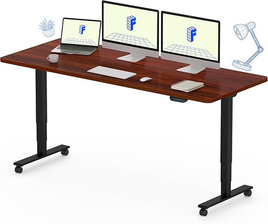 FLEXISPOT E6 MAX Dual Motor 60x24 Inch 3-Stage Heavy Duty Standing Desk, 330lbs Weight Capacity, Height Adjustable Desk w/Cable Management & Wheels (Seamless Mahogany Desktop + Black Frame)