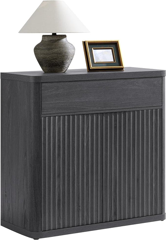 SICOTAS Buffet Cabinet with Storage - Accent Fluted Storage Cabinet with 2 Doors & 1 Drawer 34.6" Wide Modern Sideboard Credenza Large Buffet Table for Living Room Kitchen Dining Room Entryway Office