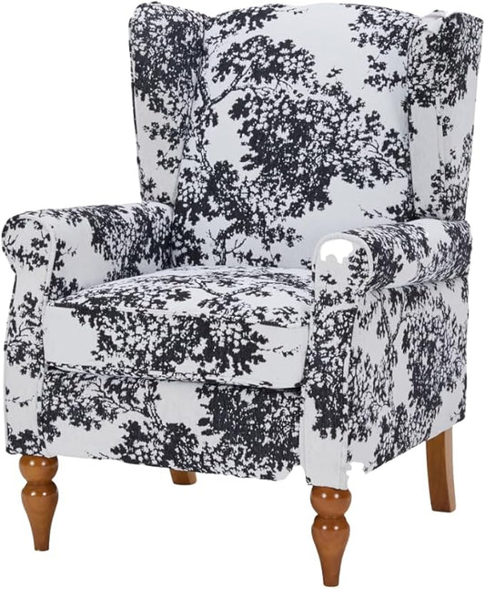 ZMAD Accent Chair, Upholstered High Back Floral Armchair Wood Legs, Comfy Wingback Reading Single Sofa Chair,Plus a Solid Wood Coffee Table for Small Spaces, Living Room, Bedroom (Antique White+Gray)