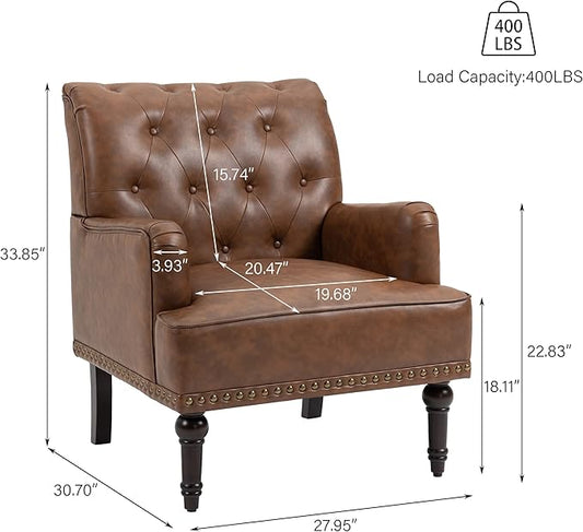 Pia Ricco PU Leather Accent Chairs 2 Pack - Modern Armchairs with Wooden Legs, Office Living Room Bedroom Seating Set-Brown