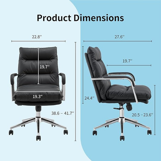 Leather Home Office Desk Chair, Executive Comfy Desk Chair with Support Armrests, Swivel Wheels, Height Adjustable, Mid Back, 360 Swivel, Computer Chair for Office Room, Black