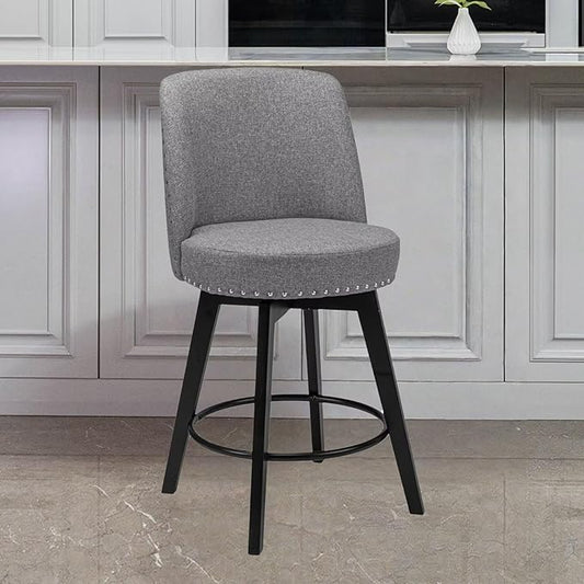 MINCETA Bar Stool, 26 Inch Upholstered Barstool with High Back and Footrest, Swivel Counter Height Barstool for Kitchen Island Home Bar Gray