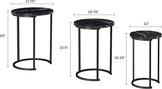 Lavish Home 6-Piece Nesting Table Set – Round Faux Marble Side & End Tables – Modern Space-Saving Accent Furniture for Living Room, Bedroom, Apartment, or Home Office (Black)