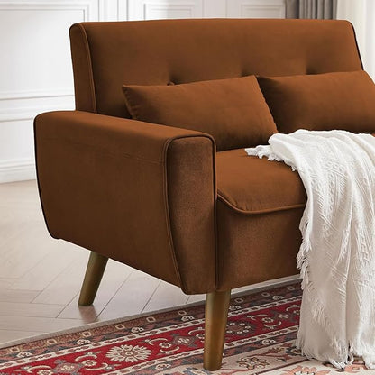 48.8" Small Loveseat Sofa, Mid Century Modern Love Seat Couch with Back Cushions and Plastic Legs, 2 Seater Couches for Living Room, Bedroom, Small Spaces, Orange