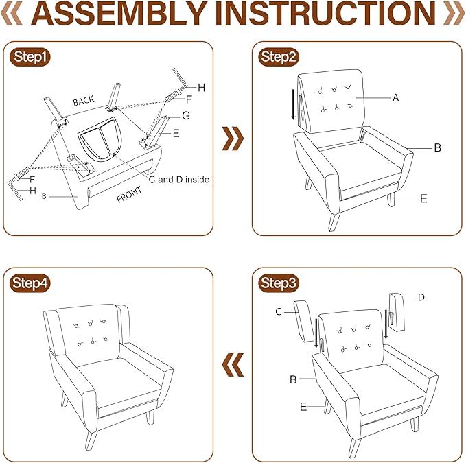 Accent Chair, Modern Fabric Armchair for Living Room, Comfy Upholstered Arm Chair Tufted for Indoor Bedroom Office Room (Orange)