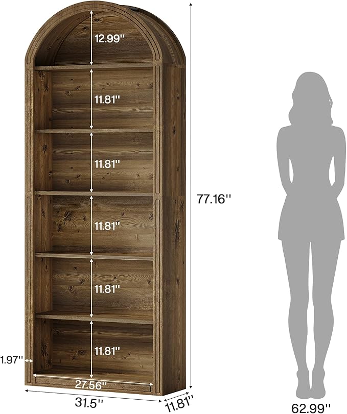 Tribesigns 77.16" Tall Arched Bookshelf, 6-Tier White Arched Bookcase with Storage Shelves for Living Room, Bedroom, Set of 2 (Brown, 6-Tier)
